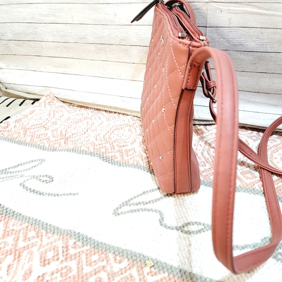 NINE WEST BLUSH ROSE PINK QUILTED CROSSBODY, W STUDS in Like New Condition - Picture 2 of 6